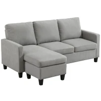 HOMCOM Ecksofa, 3-Sitzer-Sofa mit Kissen, Eckcouch, L-Form Couch, Stoffbezug, Grau(m-12)