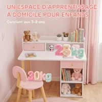 AIYAPLAY Bureau enfant avec chaise, table enfant et chaise avec 2 tiroirs et étagères ouvertes, 85 x 48 x 73 cm, rose(m-7)
