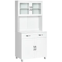 HOMCOM Mueble Aparador auxiliar de Cocina Alacena Armario de Comedor con Estantes Interiores Ajustables y Cajón 80x48x170 cm Blanco(m-13)