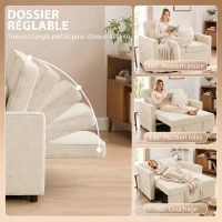 HOMCOM Canapé Convertible 2 Places 3 en 1, Canapé-Lit Clic Clac en Chenille 142 cm, Dossier Réglable, 2 Oreillers, Beige(m-5)