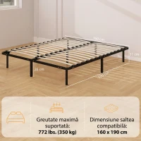 HOMCOM Pat Dublu Industrial cu 28 de Lamele și Spațiu de Depozitare, din Lemn și Oțel, 190x160x31 cm, Negru și Lemn(m-3)