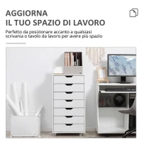 Vinsetto Schedario da Ufficio con 7 Cassetti, Ruote a Freno, Cassettiera Scrivania per Lettera/Formato A4/Legale, Bianco(m-4)