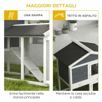 PawHut Conigliera Gabbia per Conigli in Legno da Esterno con Casetta, Spazio Aperto Recintato e Tetto 147x54x84cm Bianco(m-7)