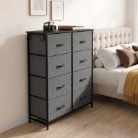 HOMCOM Chest of Drawers, Dresser for Bedroom with 8 Fabric Drawers, Tall Storage Unit w/ Side Storage Bag, Grey(m-9)