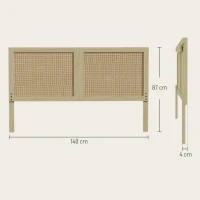HOMCOM Cabeceira de Madeira com Efeito Rattan, Design Boho, para Quarto, 140 x 4 x 87 cm, Carvalho(m-3)