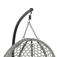Outsunny Hanging Egg Chair, Indoor Outdoor Rattan Hammock Swing Chair with Stand, Safety Strap, Foldable Basket, Dark Grey(m-10)