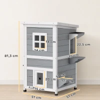 PawHut Cuccia per Gatti in Legno Impermeabile a 2 Piani con Tetto Apribile, 51x51x81.3cm, Grigio(m-3)