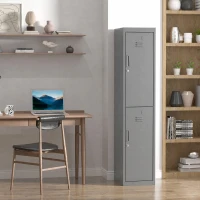 Vinsetto Armadietto 4 Ripiani 2 Porte Chiusura di Sicurezza Ufficio Garage Officina Acciaio Laminato a Freddo 38x46x180cm Grigio(m-10)