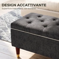 HOMCOM Cassapanca 78L Pouf Contenitore 117x44x45cm, Seduta Imbottita 2 Posti in Tessuto Effetto Lino, Grigio Scuro(m-6)