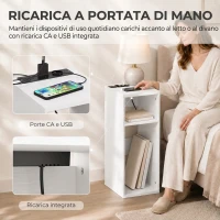 HOMCOM Set 2 Tavolini da Salotto Moderni con Ripiani Aperti, 2 prese AC e 2 porte USB, Bianco(m-4)