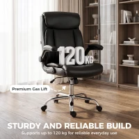 HOMCOM Chaise Bureau Ergonomique avec Accoudoirs Relevables, Fauteuil de Bureau en PU, Hauteur Réglable, Fonction Bascule, Noir(m-8)
