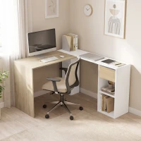 HOMCOM Secretária de Canto em L 120x110 cm com Gaveta e 2 Prateleiras, Branco e Natural(m-10)