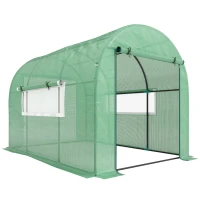 Outsunny Serra a Tunnel per Orto 3x2x2 m in Acciaio e PE Anti UV con Porte Avvolgibili e Finestre, Verde(m-1)