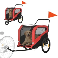 PawHut 2 in 1 Dog Bike Trailer Pet Stroller for Large Dogs with Hitch, 20" Wheels, Pet Bicycle Cart Trolley Carrier for Travel, Red(m-1)