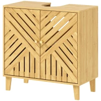 HOMCOM Mobile Sottolavabo per Bagno con 2 Ante a Doghe, Ripiano Regolabile, Gambe in Bambù, per Lavabi senza Colonna, 60x30x60 cm, Naturale(m-11)