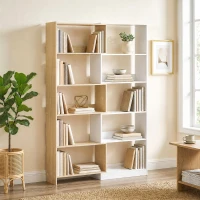 HOMCOM Bibliotecă de Colț cu 5 Polițe, Design Rotativ 350°, Lemn/Alb(m-2)