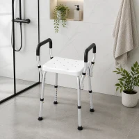 HOMCOM Scaun de Duș din Aluminiu, Reglabil pe Înălțime, cu Cotiere și Picioare Antiderapante, Alb(m-8)