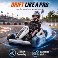 AIYAPLAY 24V Electric Drift Go Kart for Kids with Dual Motors, Soft Start, 12 KM/H High Speed, Headlight, for Ages 6-14, White(m-4)