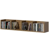HOMCOM Wall Mount 84 CD / 56 DVD/Blu-ray/ Media Storage Rack 4 Cubes Wooden Shelf Organizer Unit Bookcase Display, Walnut(m-13)