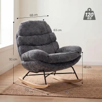 HOMCOM Schommelstoel van chenille, fauteuil voor kleermakerszit met dubbellaags kussen, zachte rugleuning en onderstel van rubberhout, donkergrijs(m-3)