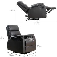 HOMCOM Sillón Relax Reclinable Manual, Sillón Relax Tapizado en PU con Reposapiés Retráctil, Acolchado Grueso, Butaca Reclinable hasta 160º, para Salón, Dormitorio, Marrón, 75x92x99 cm(m-3)