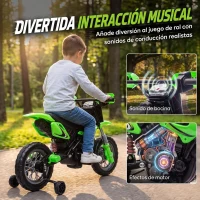 AIYAPLAY Moto Eléctrica Niños 12V con 2 Ruedas Auxiliares Desmontables 2 Motores Suspensión Trasera 3 km/h 3-6 Años Verde(m-9)