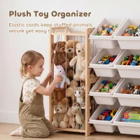 AIYAPLAY Wooden Toy Storage Unit with Stuffed Animal Storage, Bookshelf and 12 Bins for Kids Rooms, Bedroom, Playroom, Nursery(m-5)
