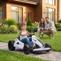 AIYAPLAY 24V Electric Drift Go Kart for Kids with Dual Motors, Soft Start, 12 KM/H High Speed, Headlight, for Ages 6-14, White(m-14)