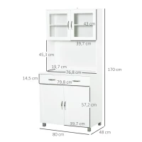 HOMCOM Mueble Aparador auxiliar de Cocina Alacena Armario de Comedor con Estantes Interiores Ajustables y Cajón 80x48x170 cm Blanco(m-3)