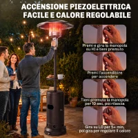 Outsunny Fungo Riscaldante a Gas 13kW, con Ruote e Tavolino, Marrone(m-7)