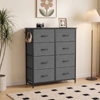 HOMCOM Chest of Drawers, Dresser for Bedroom with 8 Fabric Drawers, Tall Storage Unit w/ Side Storage Bag, Grey(m-2)