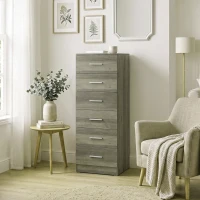 HOMCOM Cómoda de 6 Cajones Cajonera Alta para Dormitorio con Antivuelco 40x40x110 cm Gris Claro(m-21)