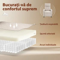 HOMCOM Fotoliu Masaj Reclinabil Manual din Material Textil Tip In cu Telecomandă, Crem(m-6)