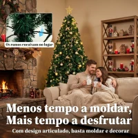 HOMCOM Árvore de Natal Decorativa 230 cm com 296 LED 1405 Ramos Ignífugos Estrela 42 Bolas 30 Laços e Decoração Dourada Verde(m-7)