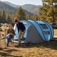 Outsunny 3 Person Pop-up Camping Tent, Family Dome Tent with Ground Sheet, 4 Windows and Portable Carry Bag for Beach Outdoor Trip, Sky Blue(m-2)