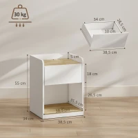 HOMCOM Table de Chevet Moderne, Table de Nuit avec Tiroir à Glissières, Niche, Plateau, Passe-câbles, 42x37x55cm, Blanc Chêne(m-3)