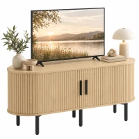 HOMCOM Meuble TV 106 cm, Meuble Télé pour 50 Pouces, 2 Portes Coulissantes à Tambour 4 Compartiments Étagères Réglables, Chêne(m-16)