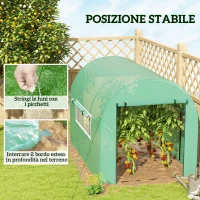 Outsunny Serra a Tunnel per Orto 3x2x2 m in Acciaio e PE Anti UV con Porte Avvolgibili e Finestre, Verde(m-7)