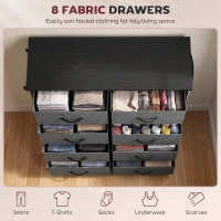 HOMCOM Chest of Drawers, Dresser for Bedroom with 8 Fabric Drawers, Tall Storage Unit w/ Side Storage Bag, Grey(m-4)