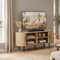 HOMCOM Meuble TV 106 cm, Meuble Télé pour 50 Pouces, 2 Portes Coulissantes à Tambour 4 Compartiments Étagères Réglables, Chêne(m-9)