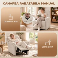 HOMCOM Fotoliu Reclinabil Manual Compact cu Suport pentru Picioare, Catifea Crem(m-4)