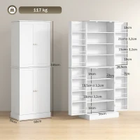 HOMCOM Armoire de cuisine buffet cuisine avec placards, étagère réglable et porte-épices, 60 x 35 x 166 cm, blanc(m-3)
