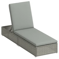 Outsunny Rattan Sun Lounger, Five-Position Reclining Garden Lounger Bed with Cushion, Light Grey(m-1)