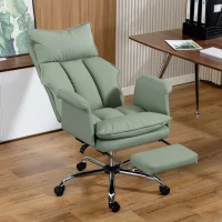 HOMCOM Silla de Escritorio con Reposapiés Respaldo Reclinable Alto Acolchado Grueso Tapizada en Cuero Sintético Ruedas Verde(m-10)