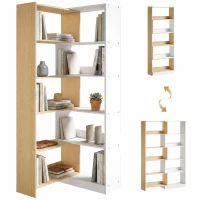 HOMCOM Bibliotecă de Colț cu 5 Polițe, Design Rotativ 350°, Lemn/Alb(m-11)