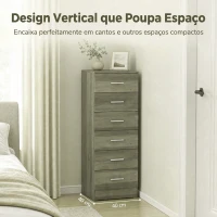 HOMCOM Cómoda Alta com 6 Gavetas para Quarto com Sistema Anti-Tombo 40x40x110 cm Cinzento-claro e Branco(m-5)