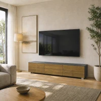 HOMCOM Meuble TV Suspendu ou sur Pied 160 cm pour Téléviseur 65 Pouces, Porte à fermeture, Passe-câbles, Noyer(m-2)