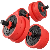 SPORTNOW Set Greutăți 4 în 1 de 20kg, Convertibil în Kettlebell, 2 Gantere, Bară și Suport pentru Flotări, Roșu(m-1)