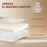 HOMCOM Sillón de Masaje Reclinable con Reposapiés 2 Zonas de Masaje Asiento de Muelles Bolsillos Tapizado en Lino Crema(m-6)