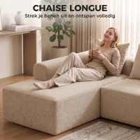 HOMCOM Hoekbank met chaiselongue, raamloos Cloud-Sofa in L-vorm van Chenille, diepe zit, pocketveren, Beige(m-5)